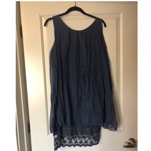 Navy Tank Dress w Lace Back & Bottom - Small
